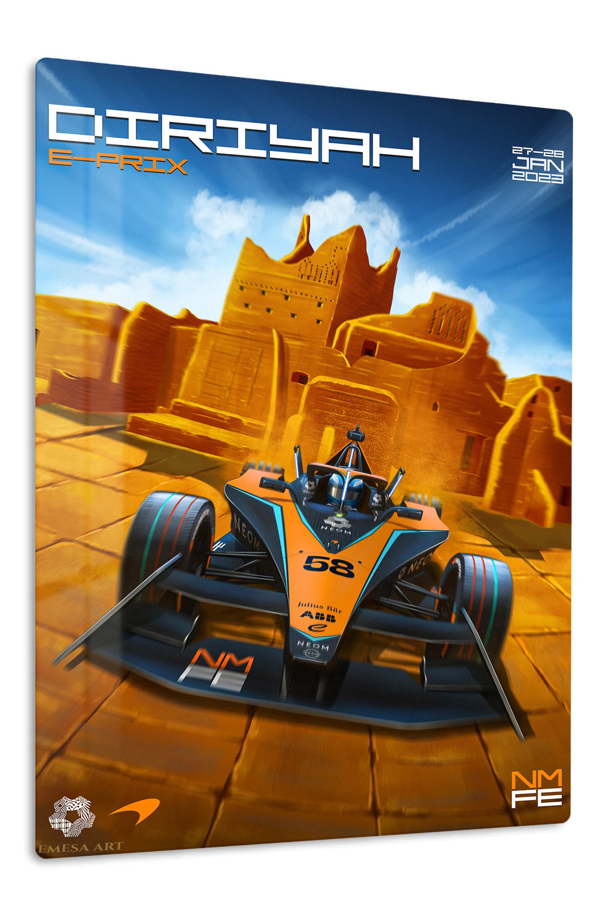 Desert Fortress Race Car premium metal wall art – front view