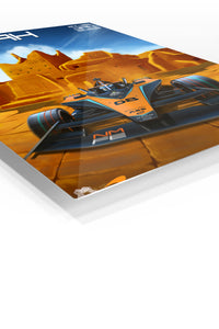 Desert Fortress Race Car premium metal wall art – angled view