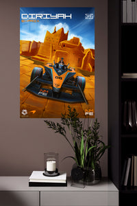 Desert Fortress Race Car metal wall art displayed in a modern interior