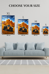 EMESA metal wall art size comparison guide for Desert Fortress Race Car