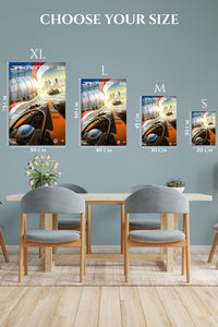 EMESA metal wall art size comparison guide for Neon Formula Racing Cityscape