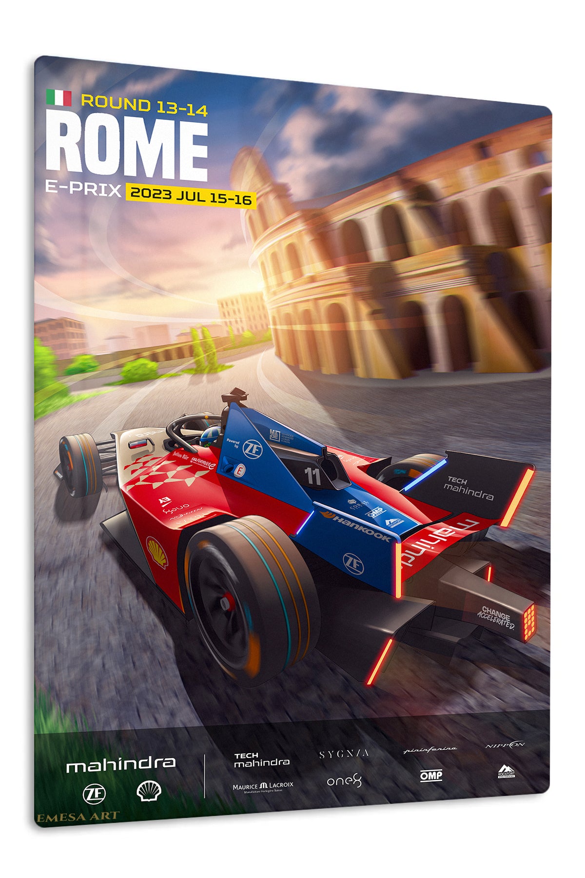 Rome Electric Race Car Poster premium metal wall art – front view