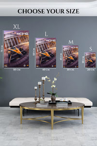 EMESA metal wall art size comparison guide for Orange Formula Racer at Classical Portico