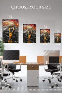 EMESA metal wall art size comparison guide for Futuristic Open-Wheel Bridge Run
