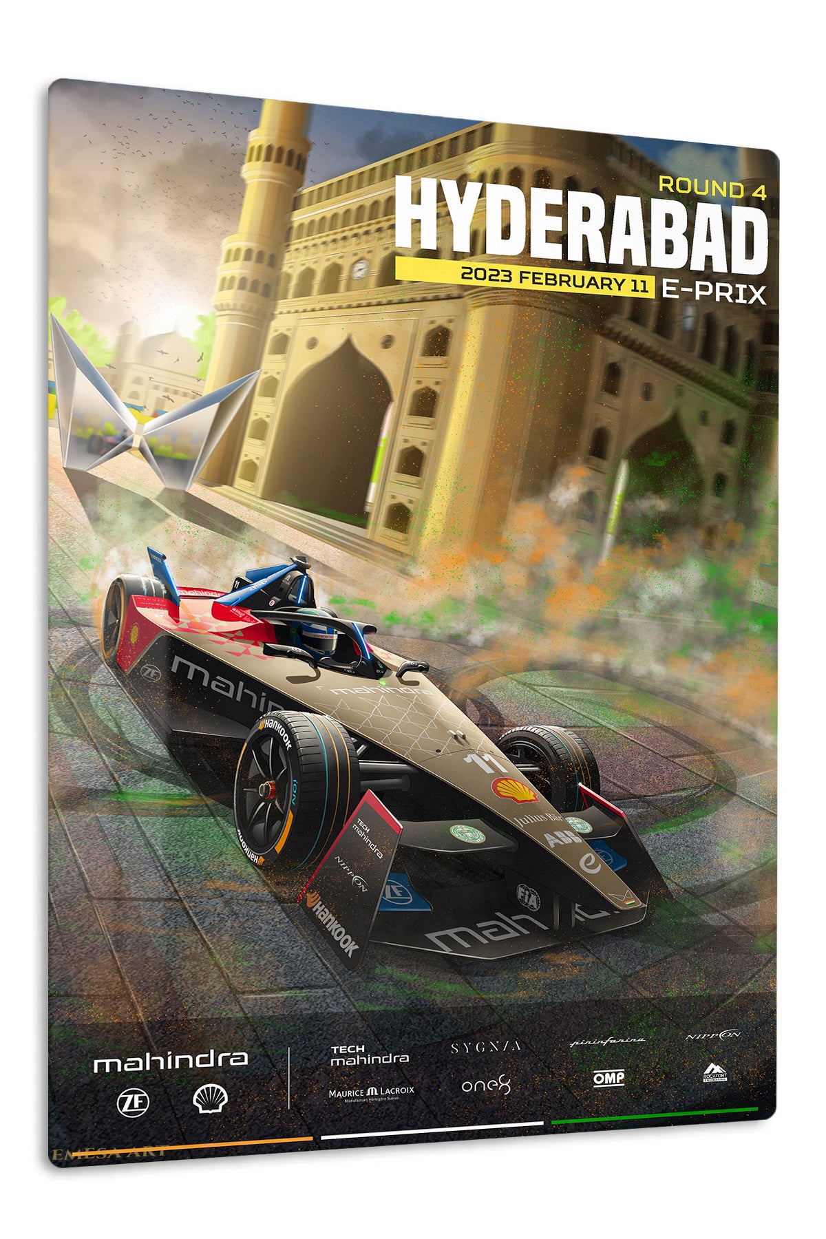 Hyderabad Electric Race Car Poster premium metal wall art – front view