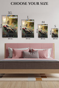 EMESA metal wall art size comparison guide for Hyderabad Electric Race Car Poster