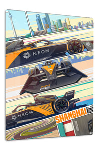 Electric Formula Race Car City Panels premium metal wall art – front view
