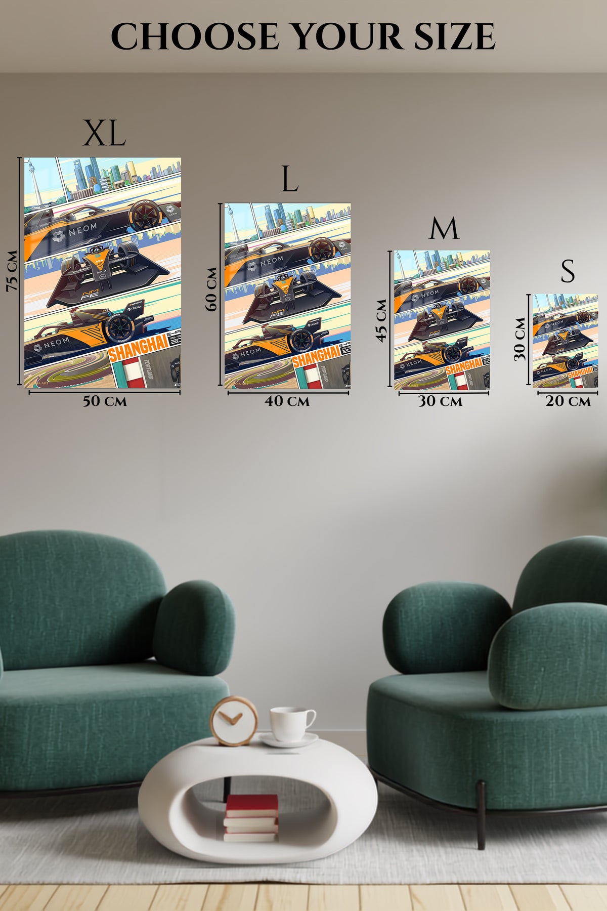 EMESA metal wall art size comparison guide for Electric Formula Race Car City Panels
