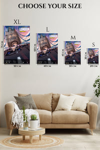 EMESA metal wall art size comparison guide for London Street Racing Poster