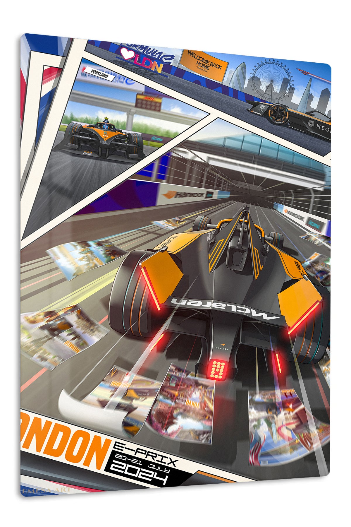London Open-Wheel Racing Collage premium metal wall art – front view