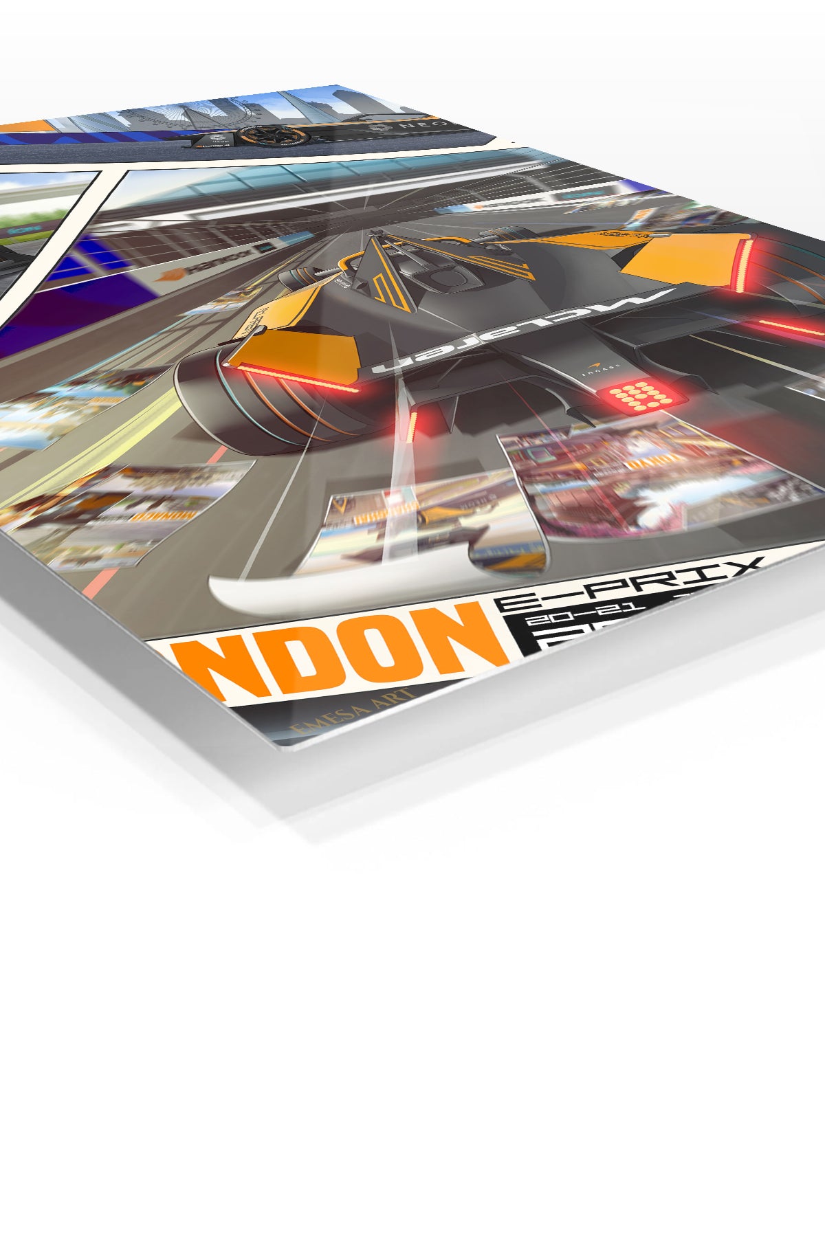 London Open-Wheel Racing Collage premium metal wall art – angled view