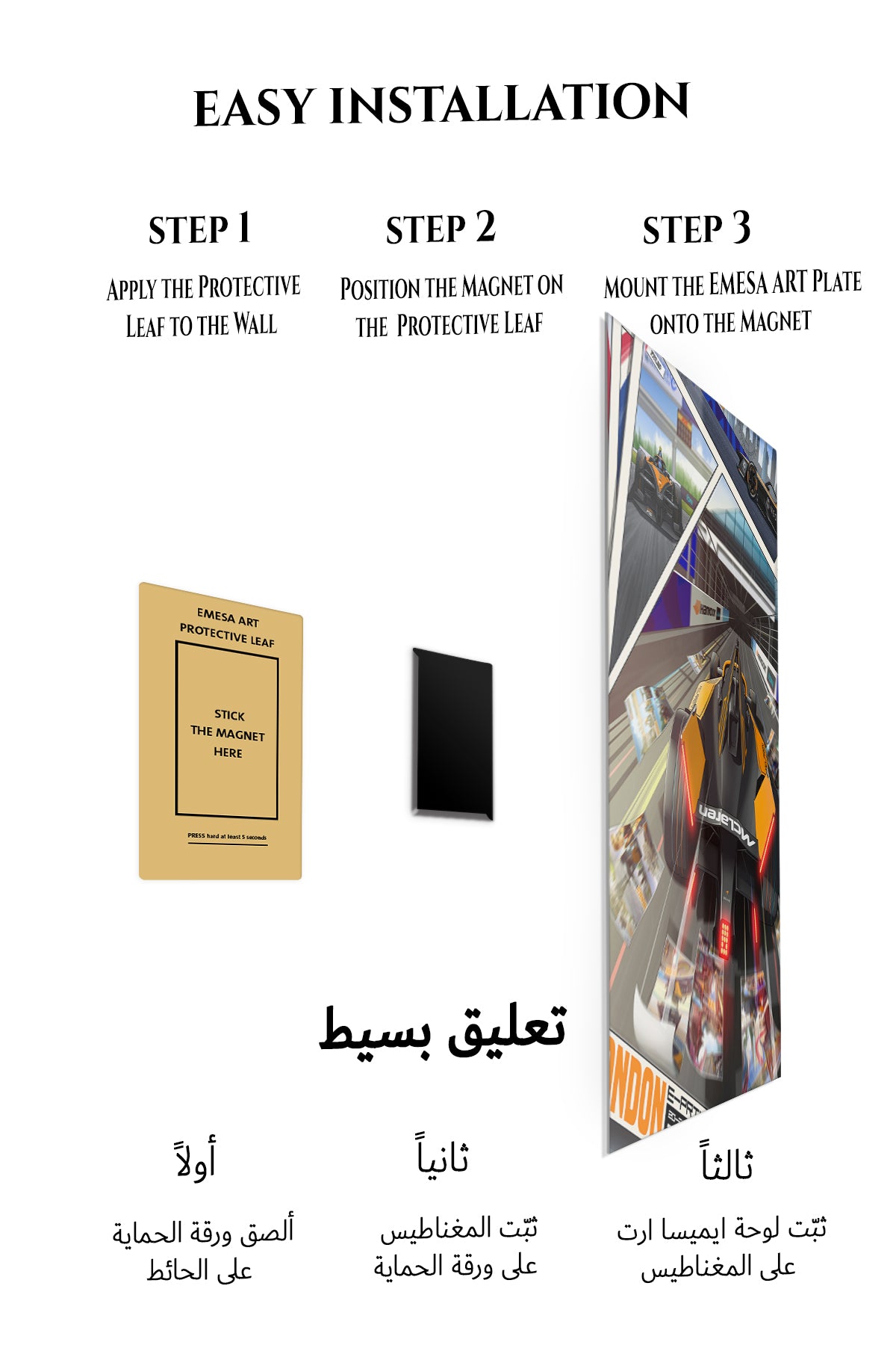 Magnetic mounting installation guide for London Open-Wheel Racing Collage metal wall art