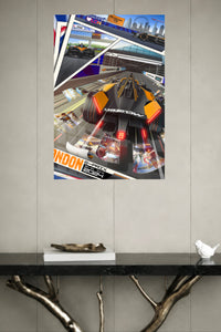 London Open-Wheel Racing Collage metal wall art displayed in a modern interior