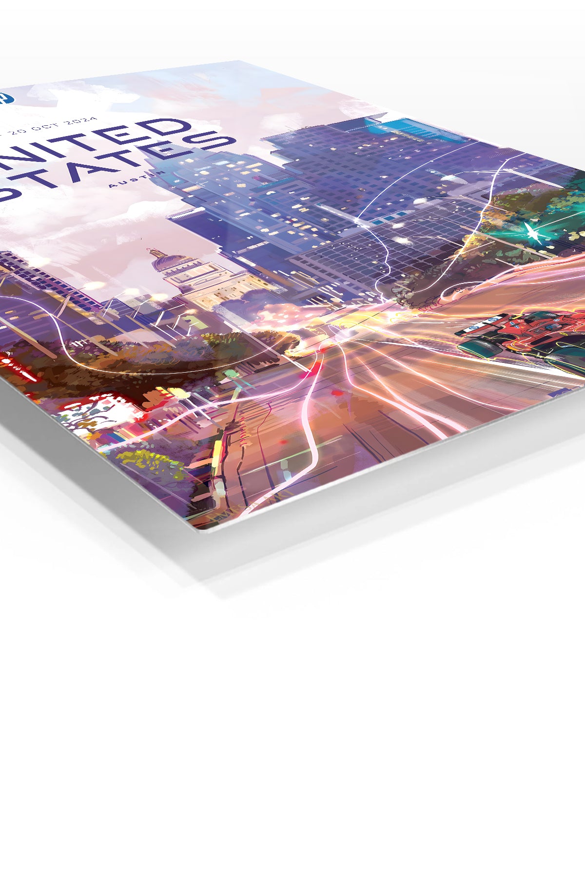 United States Grand Prix Austin City Lights premium metal wall art – angled view