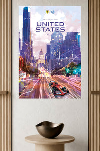 United States Grand Prix Austin City Lights metal wall art displayed in a modern interior