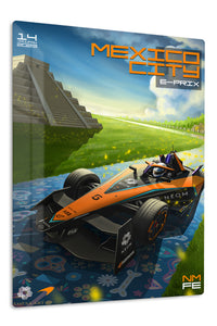 Formula Race Car at Ancient Temple premium metal wall art – front view