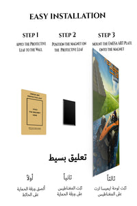 Magnetic mounting installation guide for Formula Race Car at Ancient Temple metal wall art