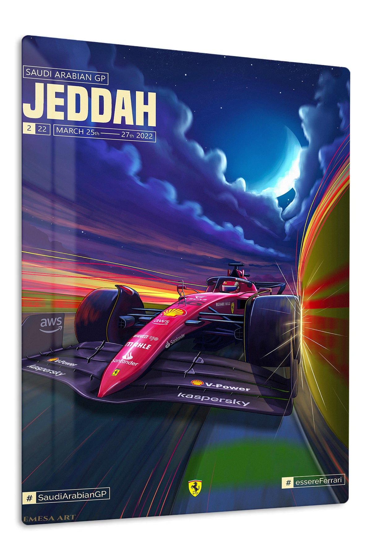 Jeddah Night Grand Prix Racing Car premium metal wall art – front view