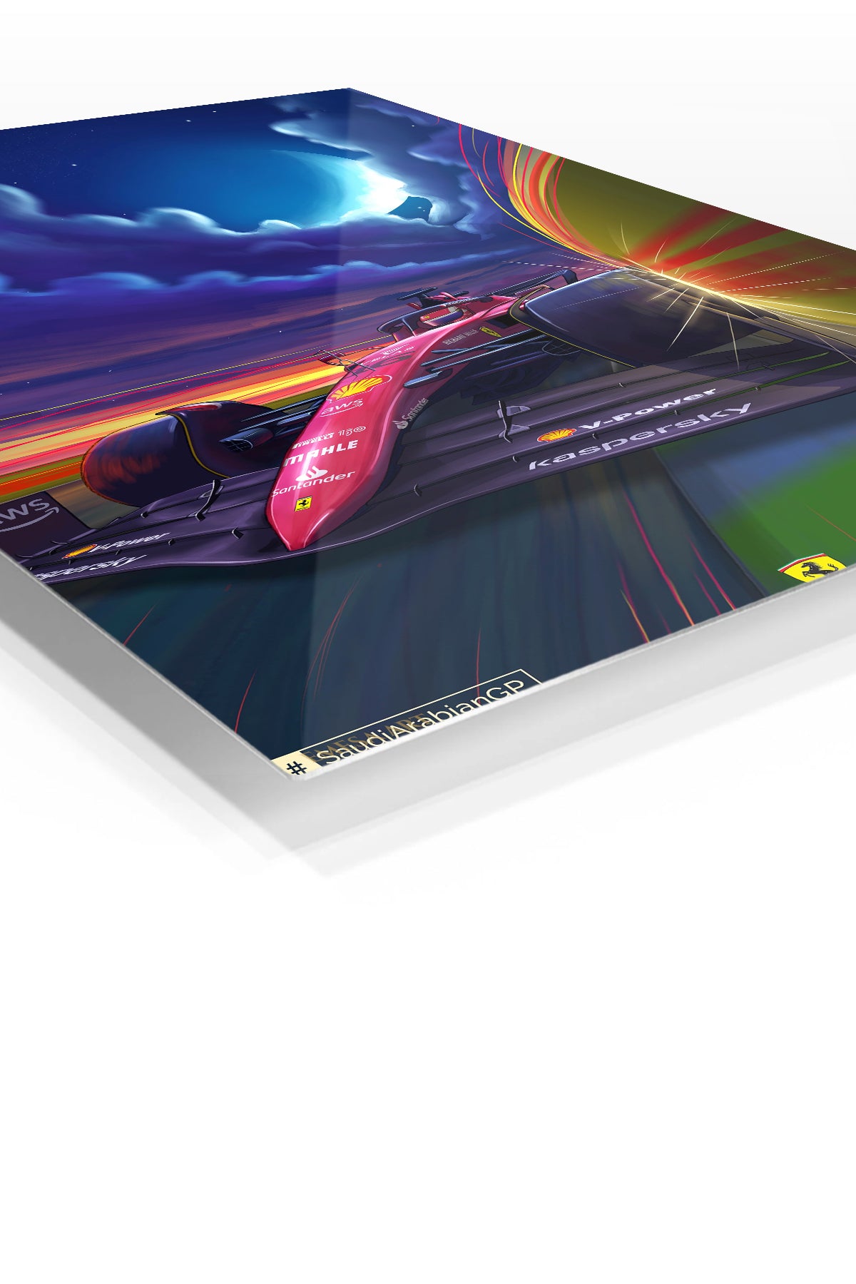 Jeddah Night Grand Prix Racing Car premium metal wall art – angled view