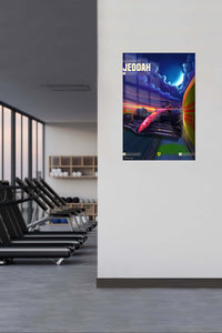 Jeddah Night Grand Prix Racing Car metal wall art displayed in a contemporary living space