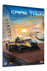 Sunset Harbor Race Car premium metal wall art – front view