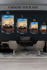 EMESA metal wall art size comparison guide for Sunset Harbor Race Car