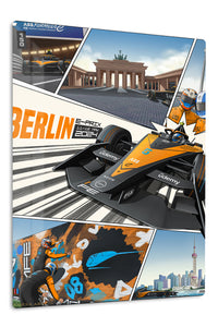 Orange Open-Wheel Racing City Panels premium metal wall art – front view