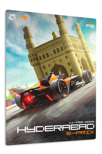 Formula Race Car at Four-Tower Gateway premium metal wall art – front view