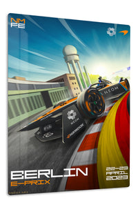 Electric Race Car City Circuit Poster premium metal wall art – front view