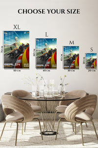 EMESA metal wall art size comparison guide for Electric Race Car City Circuit Poster