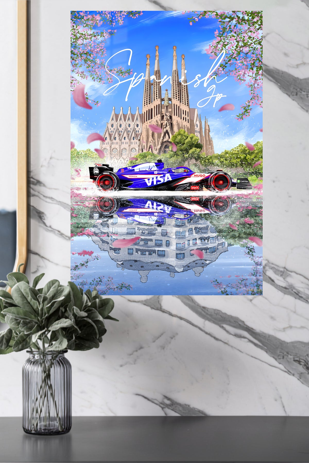 Spring Cathedral Racing Reflection metal wall art displayed in a modern interior