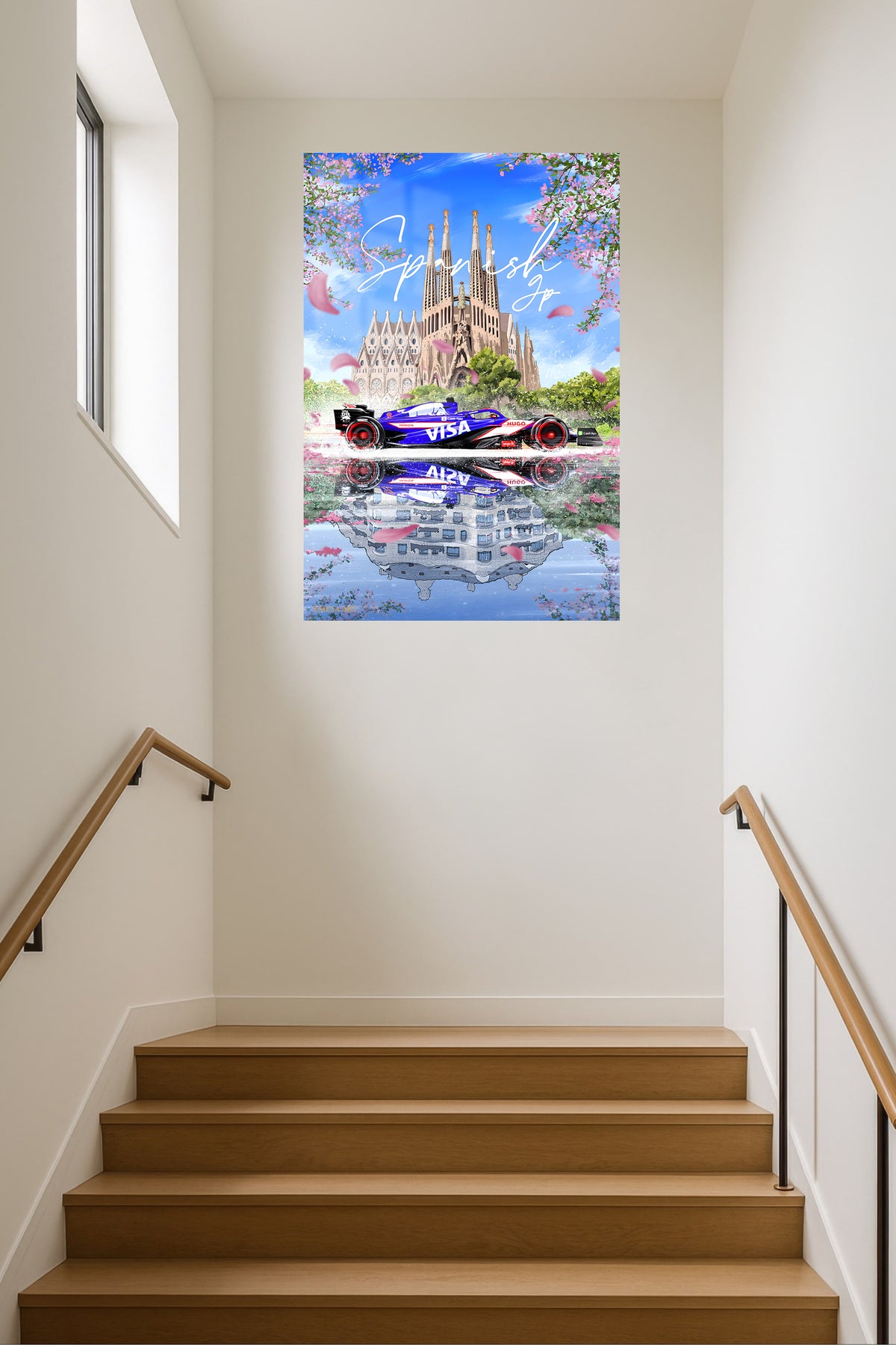Spring Cathedral Racing Reflection metal wall art displayed in a contemporary living space