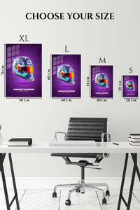 EMESA metal wall art size comparison guide for Verstappen Racing Helmet Poster