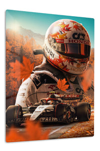 Autumn Formula Racing Driver premium metal wall art – front view
