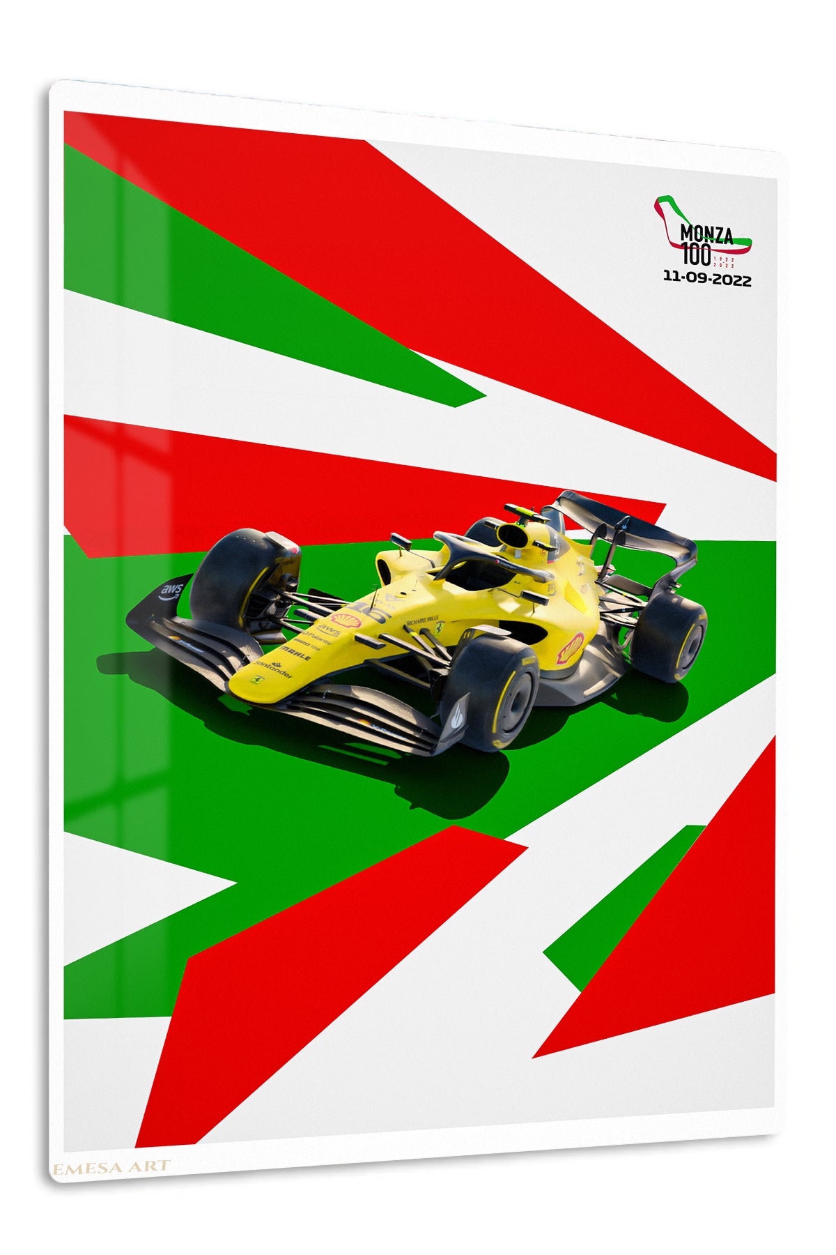 Yellow Open-Wheel Racing Car Graphic premium metal wall art – front view