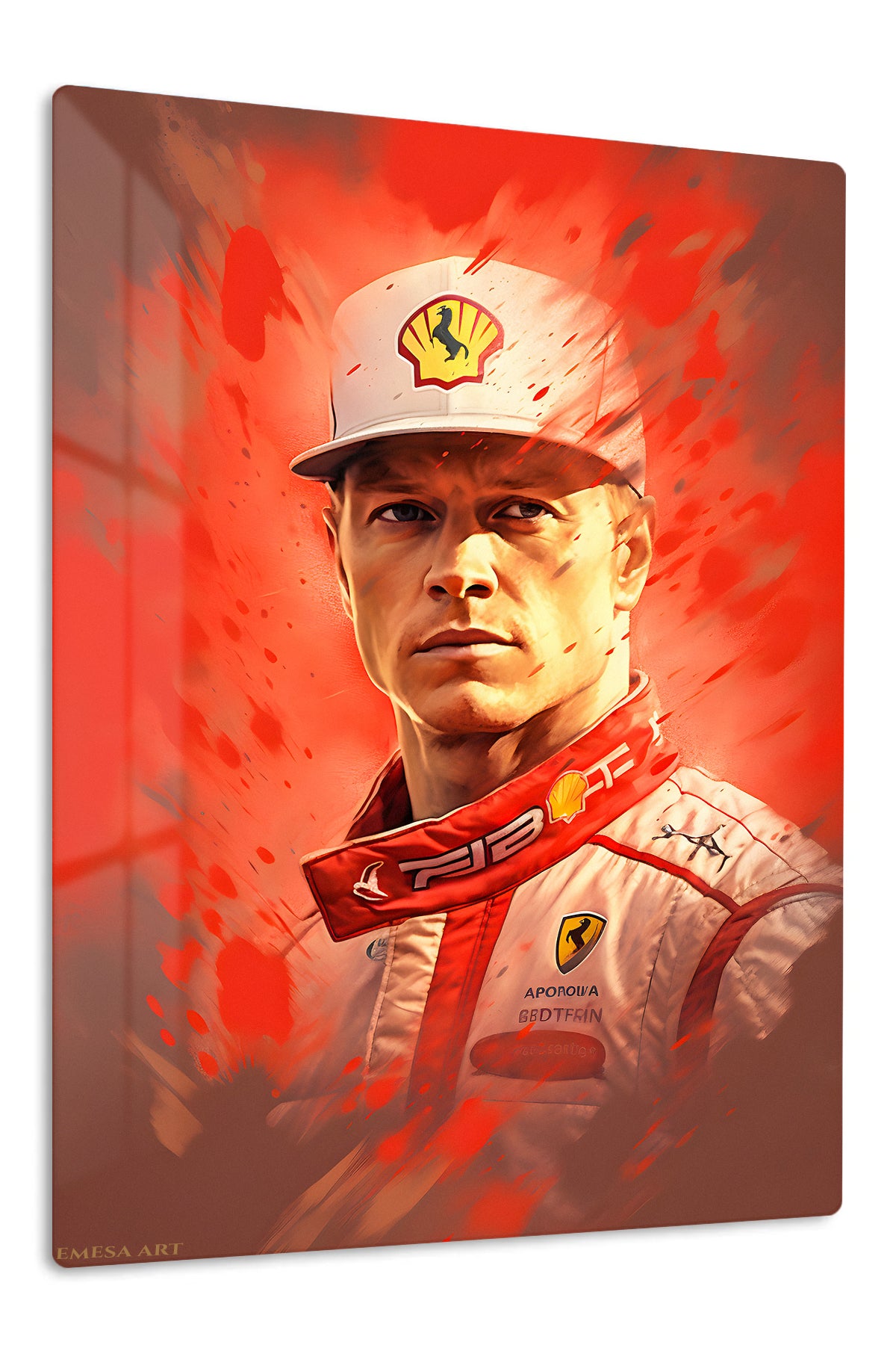 Red Motorsport Driver Portrait premium metal wall art – front view