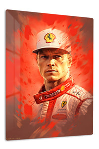 Red Motorsport Driver Portrait premium metal wall art – front view