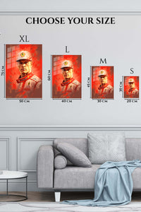 EMESA metal wall art size comparison guide for Red Motorsport Driver Portrait