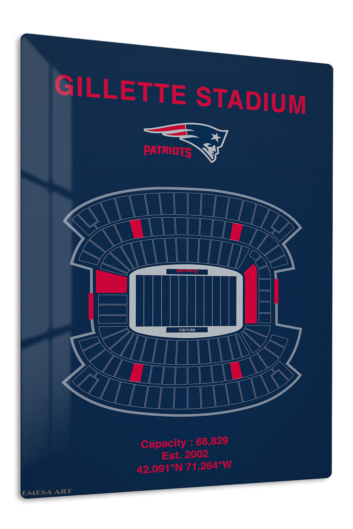 Gillette Stadium Patriots Seating Chart premium metal wall art – front view