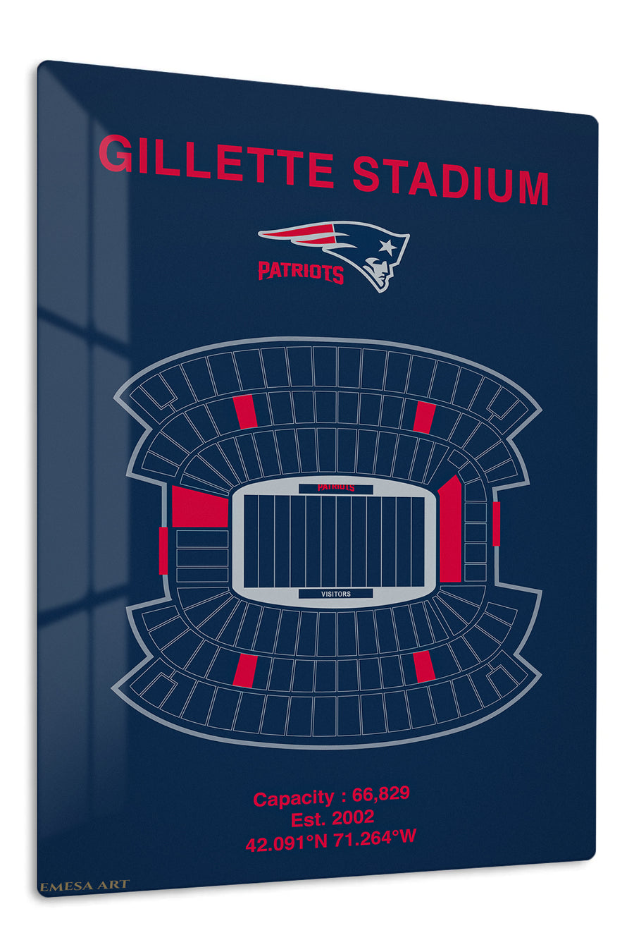 Gillette Stadium Patriots Seating Chart premium metal wall art – front view