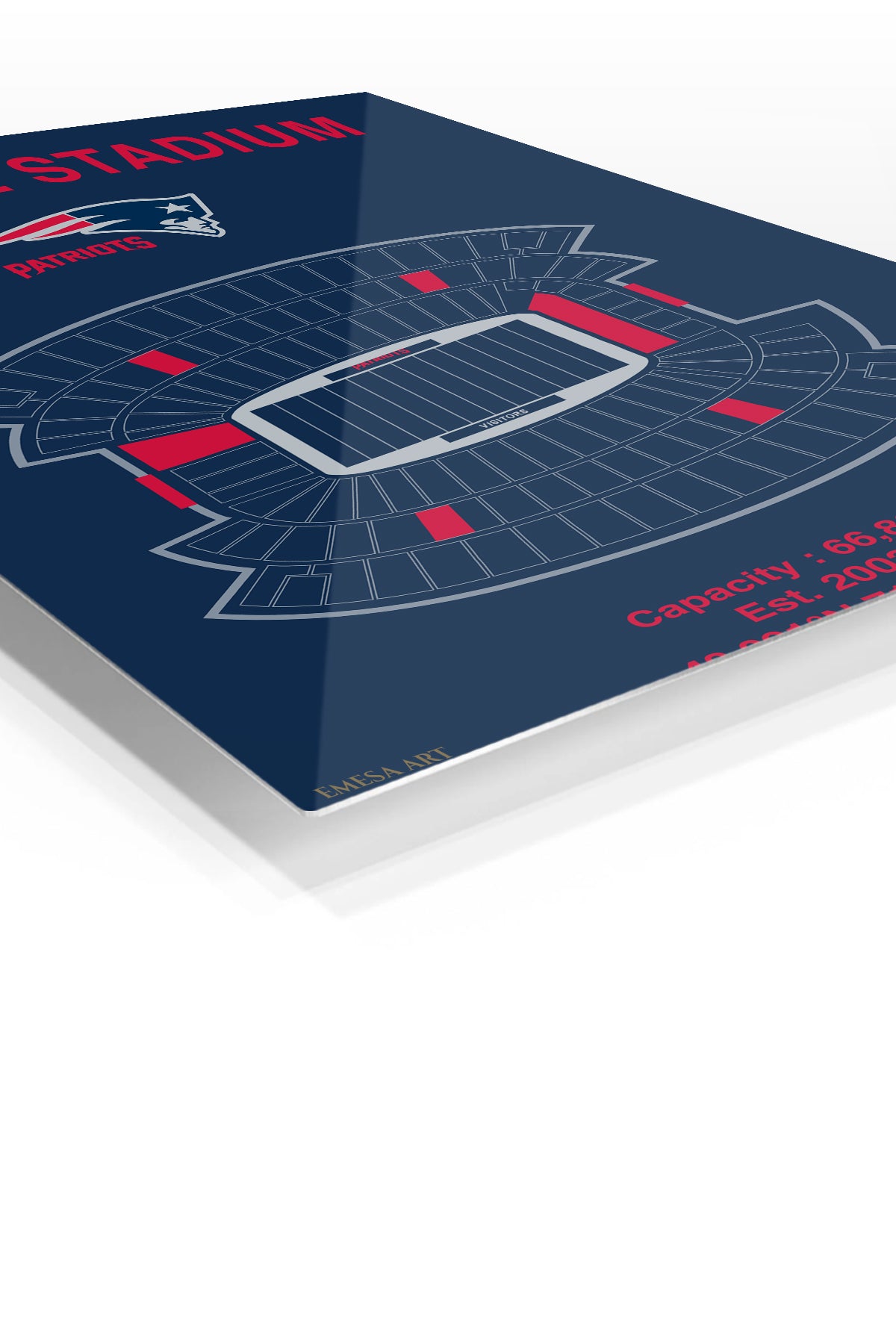 Gillette Stadium Patriots Seating Chart premium metal wall art – angled view