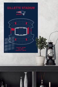 Gillette Stadium Patriots Seating Chart metal wall art displayed in a modern interior