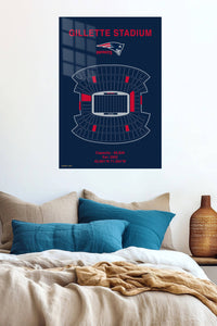 Gillette Stadium Patriots Seating Chart metal wall art displayed in a contemporary living space