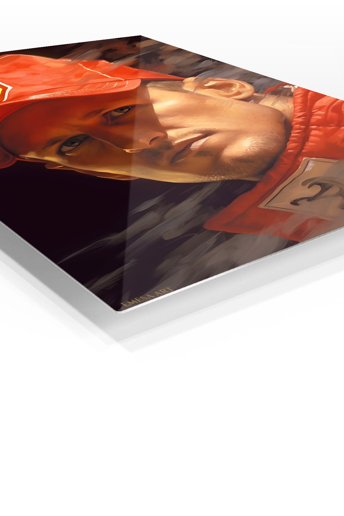Red Motorsport Portrait premium metal wall art – angled view