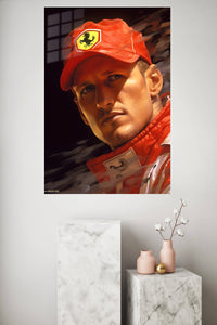 Red Motorsport Portrait metal wall art displayed in a modern interior