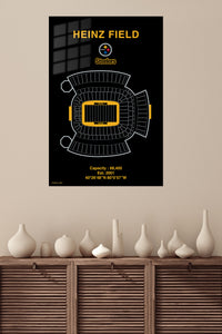 Heinz Field Stadium Blueprint metal wall art displayed in a modern interior