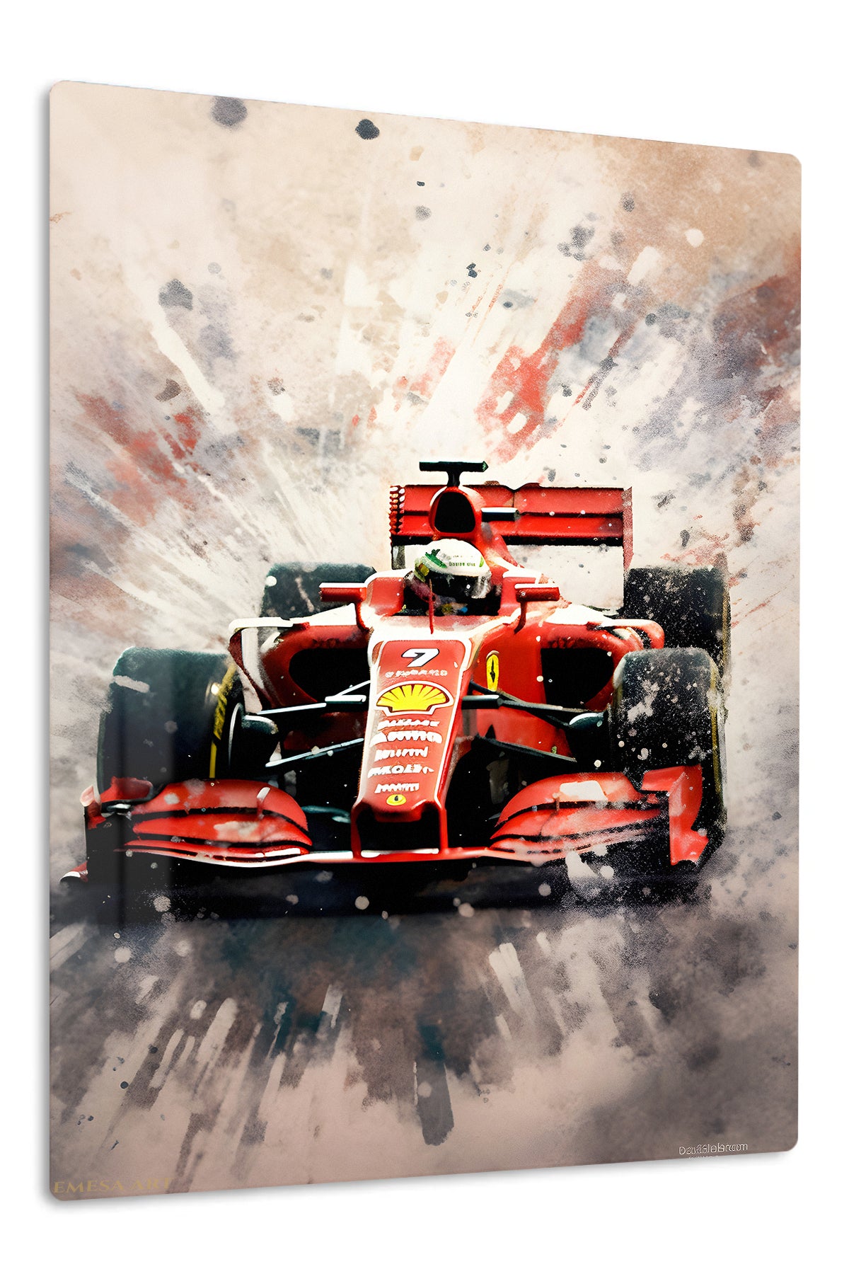 Red Formula Race Car Splash premium metal wall art – front view