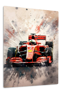 Red Formula Race Car Splash premium metal wall art – front view