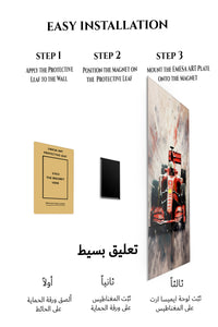 Magnetic mounting installation guide for Red Formula Race Car Splash metal wall art