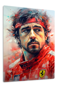 Red Racing Driver Portrait premium metal wall art – front view